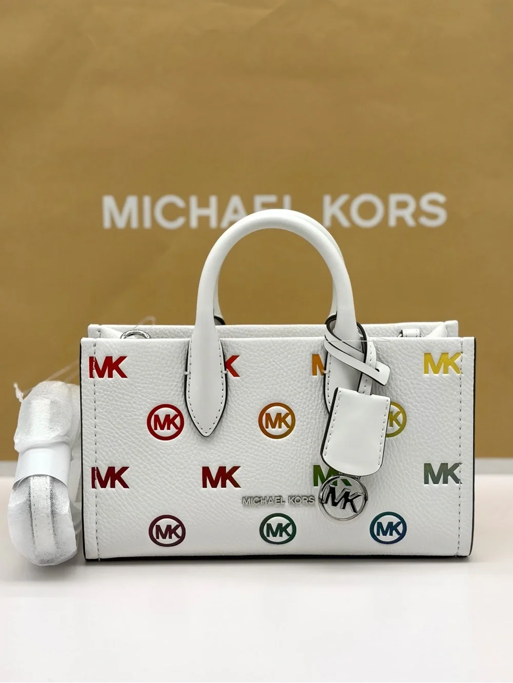 Michael Kors Small Mirella Rainbow satchel Crossbody Optic White